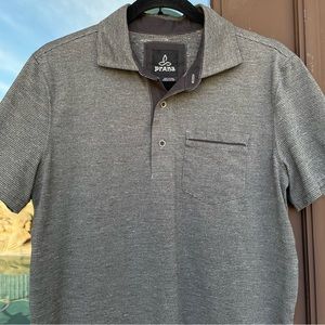 prAna Grey Striped Pocket Polo S